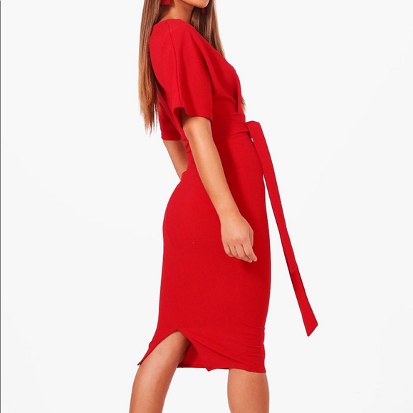 Boohoo tie waist formal midi dress - Picture 2 of 4